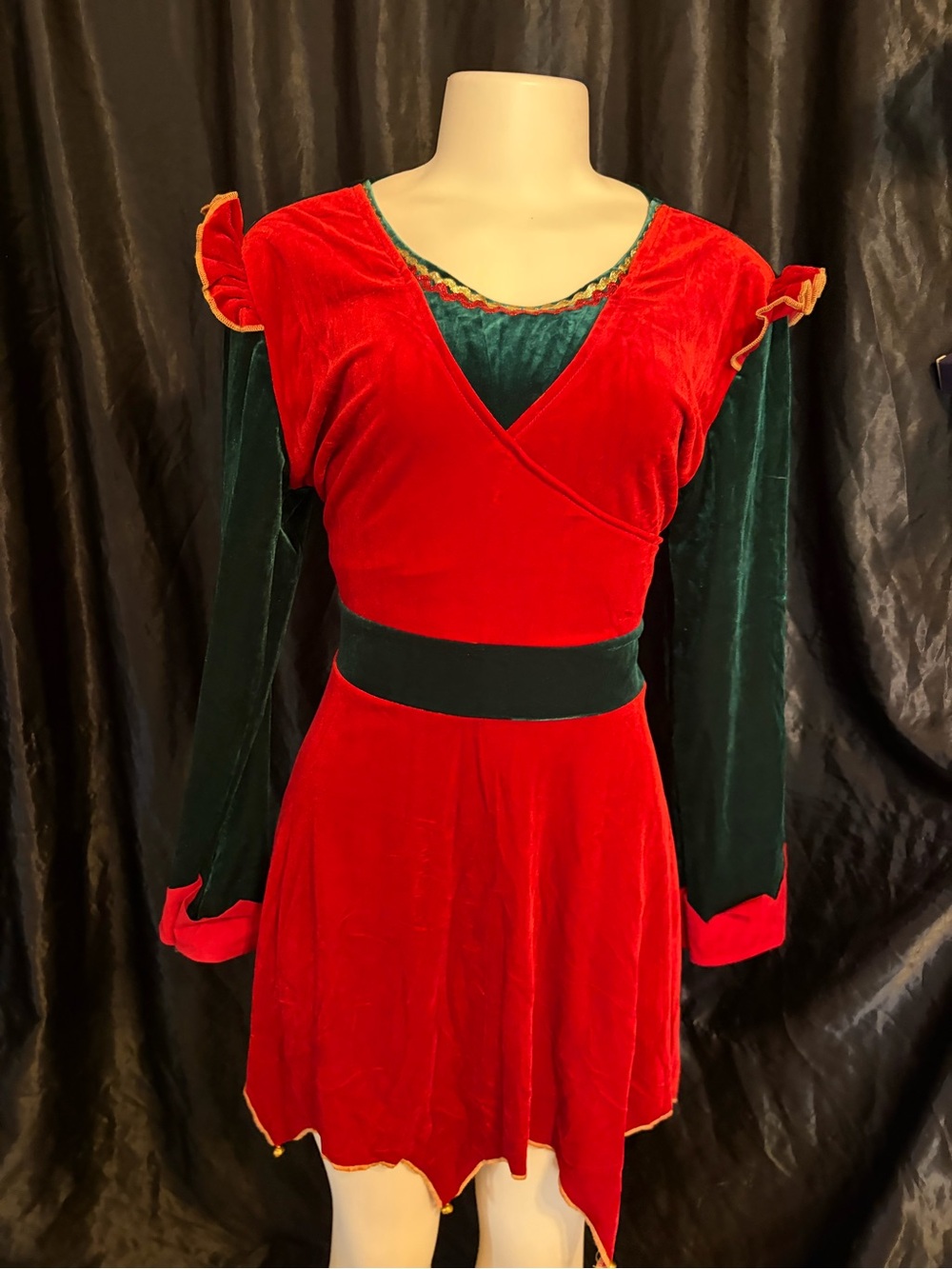 Red & Green Velvet Holiday Elf Dress